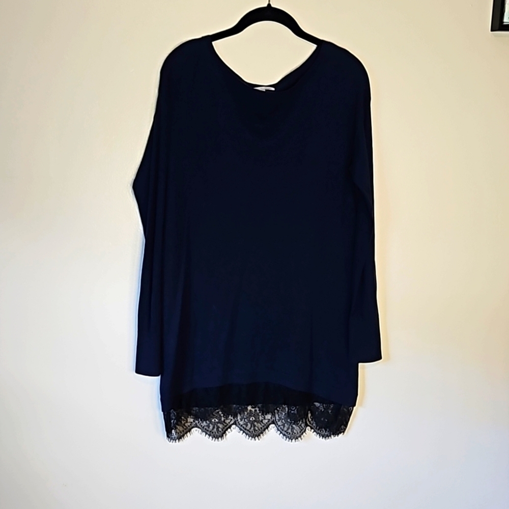 Halogen Lace Trim Tunic Top Scoop Neck Large